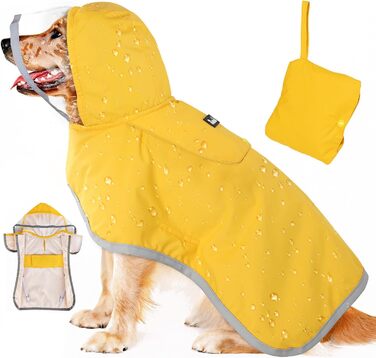Жовтий дощовик для собак Eyein з капюшоном та підкладкою, XL. Водонепроникний, вітростійкий, з відбиваючими смугами. Легкий дощовик для собак середніх порід.