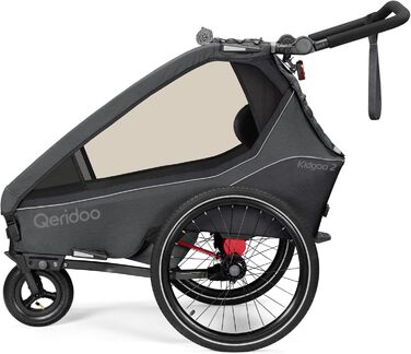 Qeridoo Kidgoo 2 Steel Grey: Причіп для велосипеда 2 дітей з амортизацією та системою ARS | Дитяча коляска-причіп | Складаний дитячий причіп-візок | Qeridoo