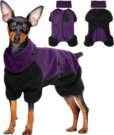 Теплий пуловер для собак середніх порід: флісова куртка-комбінезон з ніжками, флісовий костюм Hunter (ХAKI, S, фіолетовий)