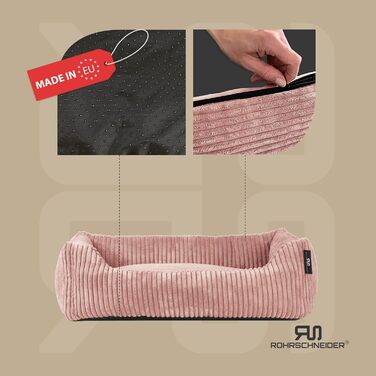Ляжка для собак | для маленьких собак | з подушкою Cord | знімний чохол | з мискою для корму (55 x 42 см, пудрово-рожевий)