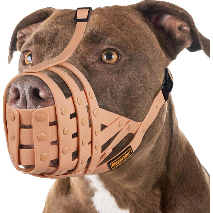 Майерзон Намордник для собак Пітбуль, Ротвейлер, Стаффордширський тер'єр. Захист від укусів, дресирування, грумінг. Зелений, бежевий.
