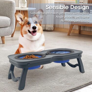 Складані годівниці для собак, 2-в-1 піднятий набір для їжі для домашніх тварин зі стійкою, портативні дорожні миски для собак та котів (Рожевий) (Блакитний)