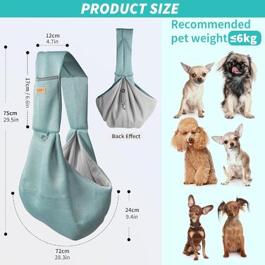 PETCUTE Сумка-переноска для собак, блакитна, до 6 кг, з ременем безпеки