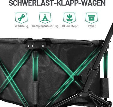 TIMBER RIDGE XXL: Садовий візок-трансформер з кишенями та тримачем для напоїв, для всіх типів місцевості, чорний