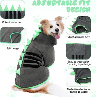 Рушник для собак з мікрофібри, швидко сохне, регульований, надзвичайно поглинаючий, для середніх та великих собак, легко одягається, (сіро-зелений, M)