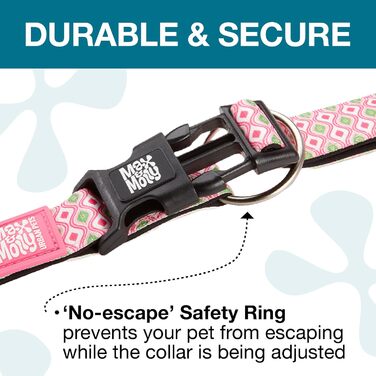 Нашийник для собак Max & Molly з надійною застібкою, веселий стиль, водонепроникний, зручний, регульований, з QR-кодом для ідентифікації тварин, ретро-рожевий, розмір M (13-21 дюймів)