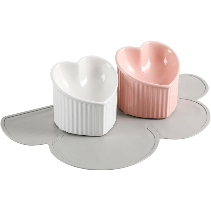 Набір мисок для котів Katzennapf Set: керамічні, підняті, з антиковзною підкладкою, зелені та темно-зелені (рожеві та білі)