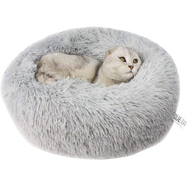 Кішка ліжко Queta, м'яке, плюшеве, кругле, 50 см, світло-сіре