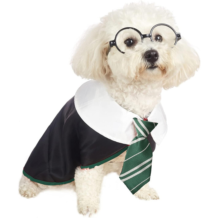 Сорочка для собак на Хелловін Impoosy: костюм кота-чаклуна, мила та м'яка сорочка з окулярами (розмір M, обхват шиї 35,6 см), чорний