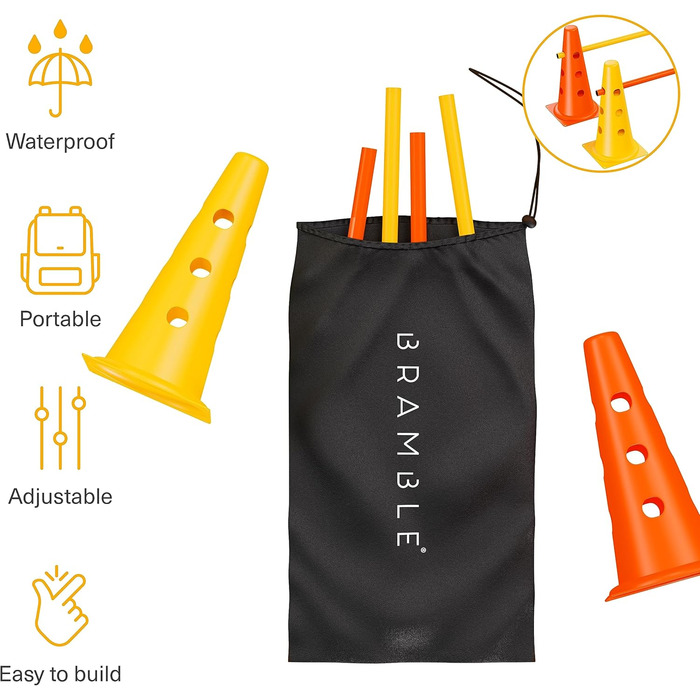 Набір для координації Bramble 18 шт. з сумкою - конуси та штанги для футболу, спорту, тренувань (діти, дорослі, собаки)