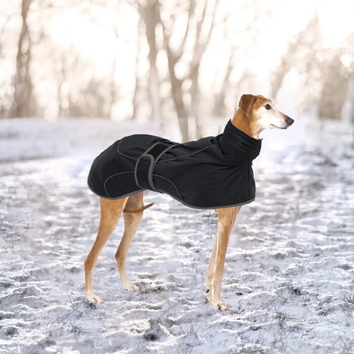 Водонепроникний теплий зимовий пуловер для грейхаундів та інших великих собак, чорний. Регульований, з відбиваючими елементами. Розмір XS (довжина спини 46-48 см).