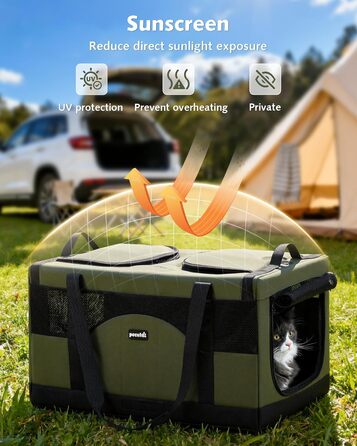 Транспортна переноска для котів Pecute - переноска-торба для 2 котів, стабільна, складана, для подорожей (темно-зелена)