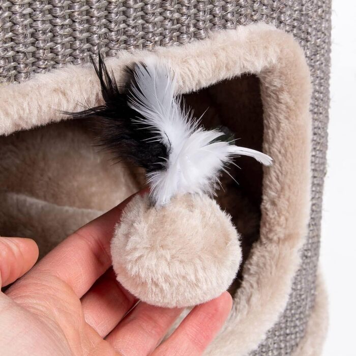 Котячий будиночок Tony з сизалю, 90 см, котячий будиночок для ігор, котячий будиночок з 3 печерами, котячий будиночок, котячий тур, котячі меблі, плюш з іграшкою, бежевий