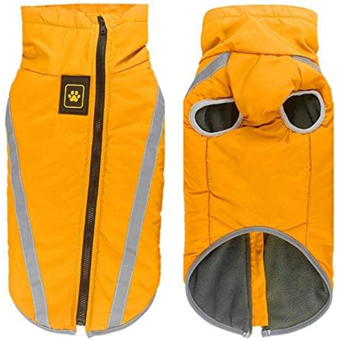 Водонепроникний зимовий дощовик для собак Idepet, тепла куртка, вітронепроникний одяг для собак, жовтий, з отвором для шлейки XL-6XL