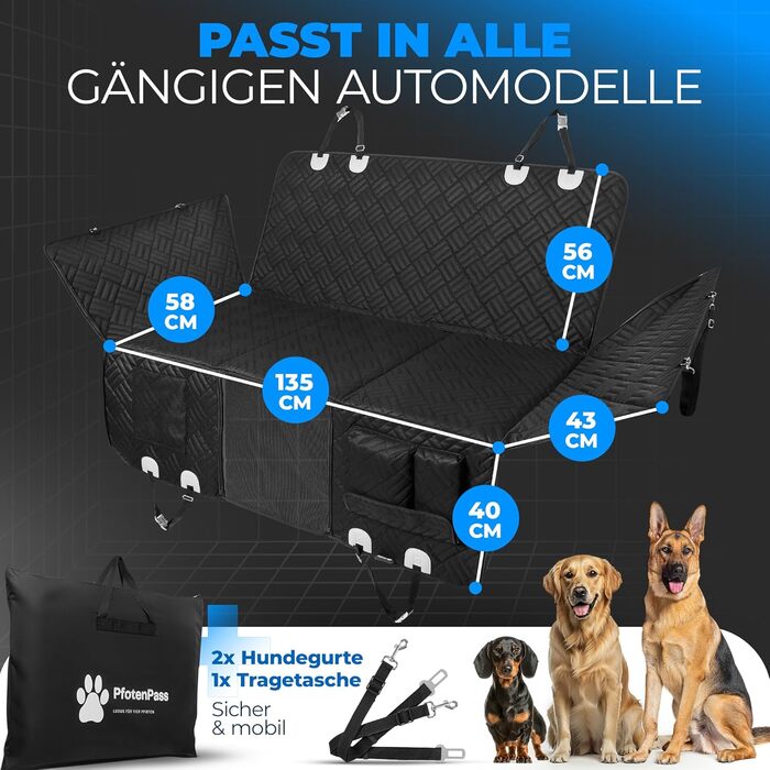 Захисна деки для собак у машину - водонепроникна та стійка до подряпин. Захист заднього сидіння, включає сумку та ремені.