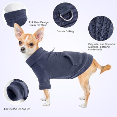 Теплий пуловер для собак Mosukoirl з кишенею. Бавовняний костюм для собак, одяг для маленьких та середніх собак, котів, чихуахуа. Сірий та морський колір