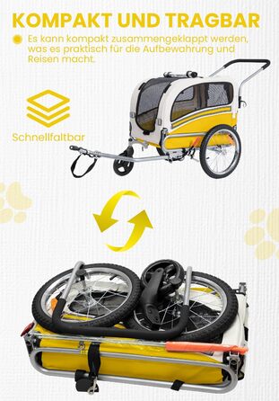 Причіп для собак SEPNINE® 2-в-1 для велосипеда та джоггінгу, до 30 кг (жовтий)