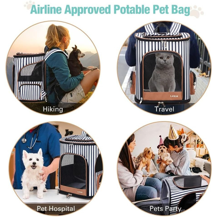 Екскескі Розширюваний рюкзак для кота – дихаючий, портативний, для середніх та великих котів та собак, з внутрішньою безпечною кліткою та килимком, підходить для ваги до 9 кг (XL, смугастий)