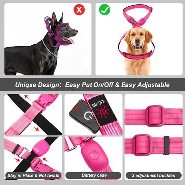 Світлодіодне обіднє світловідбиваючий жилет для собак PZRLit, м'який, регульований, перезаряджуваний (зелений, рожевий, середній)