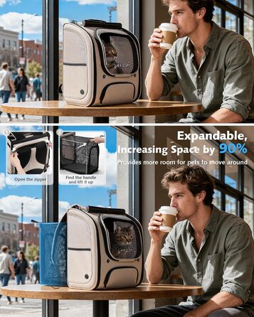 Пекют Рюкзак-переноска для кота з віконцем-бульбашкою, великий (32x26x42 см, хакі)