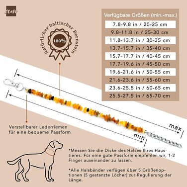Нашийник для собак та котів Amberta Bernstein: бурштинова прикраса, 40-45 см