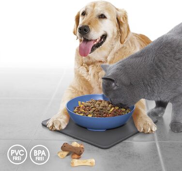 Yummynator килимок з мисками для тварин, антиковзаюча, BPA free, сірий/блакитний, 850 мл, 1 шт.