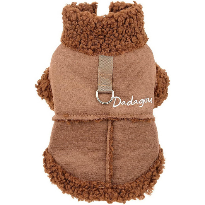 Теплий зимовий одяг для тварин з флісовою підкладкою: куртка для собак та котів, з кільцем для повідка, для чихуахуа, йоркширського тер'єра, коричневий (M)