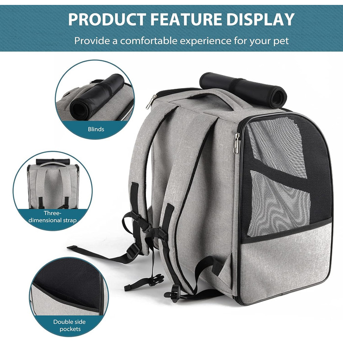 Рюкзак для собак та котів PETCUTE: зручний та дихаючий, сірий колір