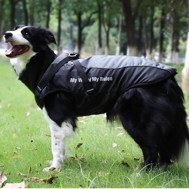 Водонепроникна зимова куртка для собак з шлейкою, великий розмір 6XL, чорний колір