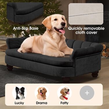 Диванчик для собак SEYNAR: зручний лежак для великих та середніх собак, м'яке велюрове покриття, міцні собачі меблі для вітальні, миється, чорний колір