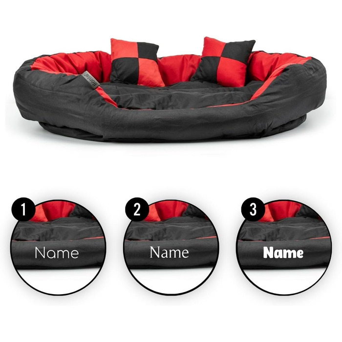 Ліжко для собак Lionto 4-в-1 з двостороннім подушкою, 85x70 см, з міцного оксфорду, з глибоким входом, водовідштовхувальне, з декоративною подушкою, для собак та котів усіх розмірів (червоний/чорний, L 110 x B 80 x H 23 см)