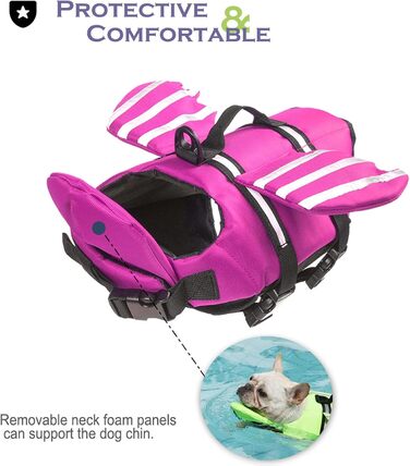 Рятувальний жилет для собак з плавниками, для собак з проблемами підборіддя, легкий та безпечний для водних видів спорту, з ручкою та світловідбиваючими елементами для малих, середніх та великих собак (L, Рожевий)