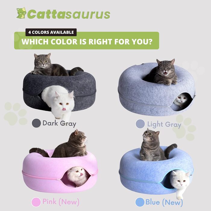 Котяча печера CATTASAURUS Peekaboo темно-сіра для великих і кількох котів до 13,6 кг, тунель-будиночок для домашніх котів, велике кругле ліжко-донат, пране