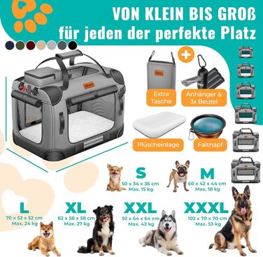Транспортна переноска для собак та котів XXL 92x64x64 см | Переноска для тварин з мискою та плечовим ременем | Для котів та собак, сірого кольору