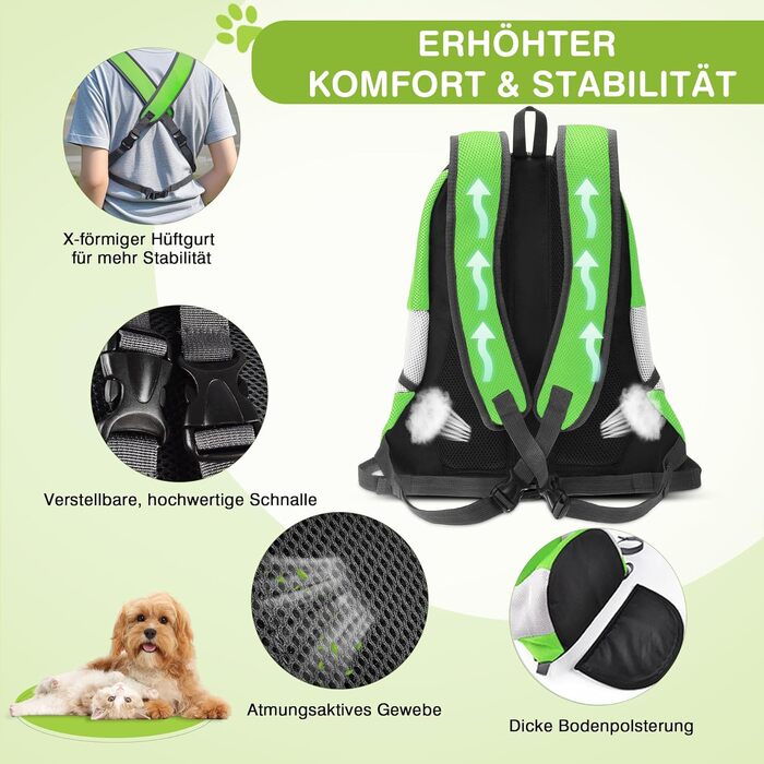 Рюкзак-переноска для собак та котів ALLSOPETS, розмір M (Мохово-зелений, 30 x 17 x 35 см)