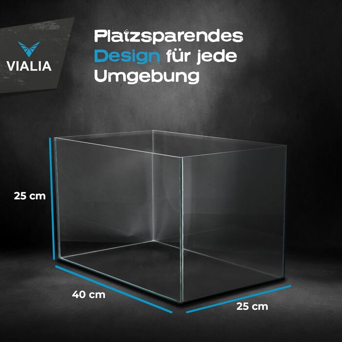 Акваріум прямокутний 40x25x25 см, 25 л, скляний, ударостійкий, для риб та водних рослин