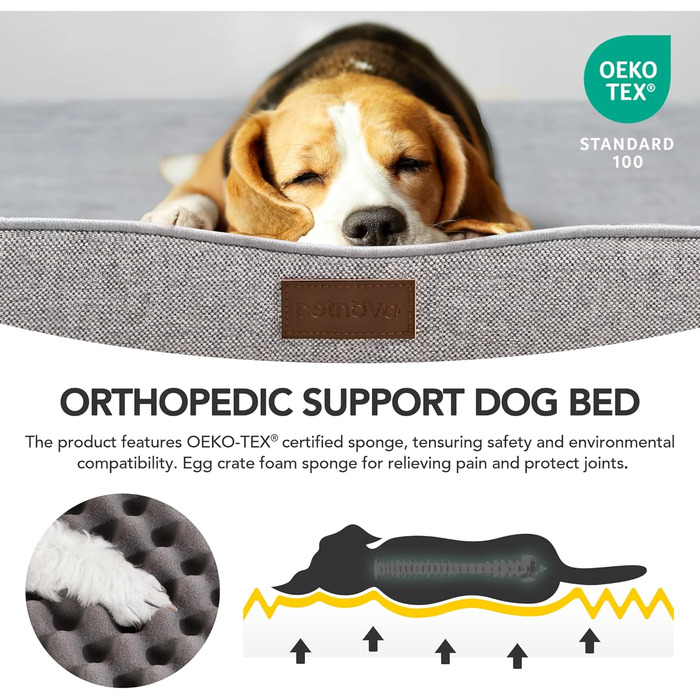 Ортопедичний лежак для собак середнього розміру, лежанка-матрац знімний водовідштовхуючий, з антиковзною основою, розмір M (76,2 x 50,8 x 7,6 см), сірий