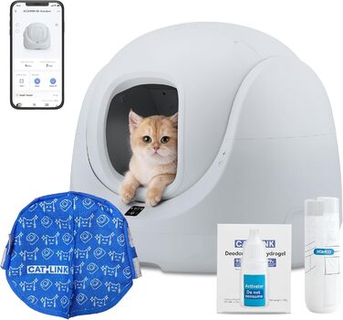 Автоматичний туалет для котів Catlink Baymax з самоочищенням, контролем здоров'я, керуванням через додаток, захистом від блокування, усуненням запахів, 4 режими, для котів 1,5-10 кг