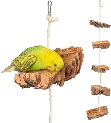 Набір Vogelgaleria 5 предметів: коркові аксесуари для хвилястих папуг — сідало, гілка, канат, камінь, сідало з дикої яблуні