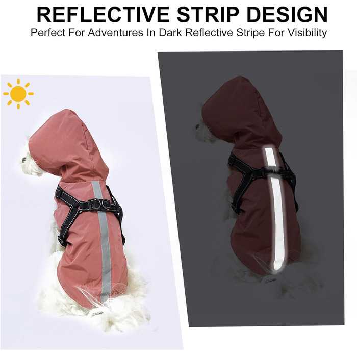 Дощовик для собак PETCUTE: водонепроникний, з отвором для шлейки, для маленьких, середніх та великих собак, з світловідбиваючими смугами, регульована капюшон, 3XL, Рожевий