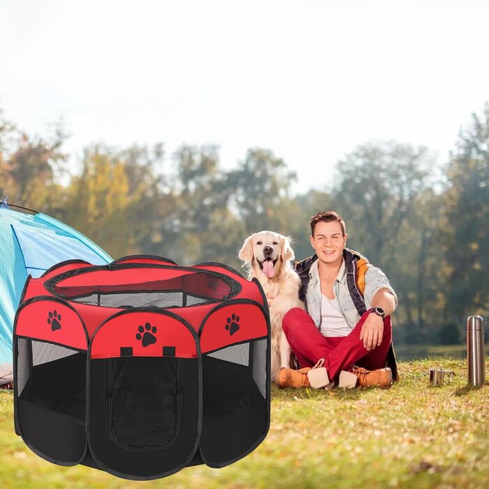 Розкладний вольєр для цуценят, переносний вольєр для собак, загон для тварин у приміщенні 74x43 см (Червоний)