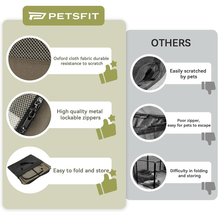 Складаний вольєр Petsfit для цуценят, собак, котів і кроликів, поп-ап конструкція, посилений сталевий каркас, із замком-блискавкою, коричневий і чорний, розмір S