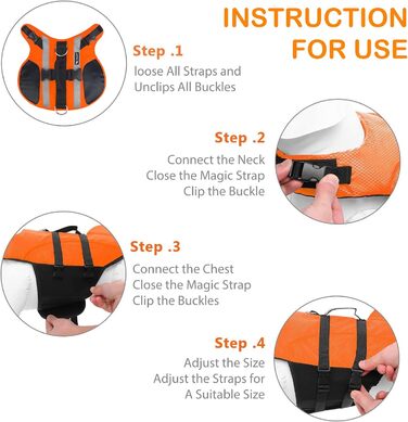 PETCUTE Жилет рятувальний для собак, регульований, з ручкою та світловідбиваючими елементами, для басейну, човнів, каное. Підходить для малих, середніх та великих собак