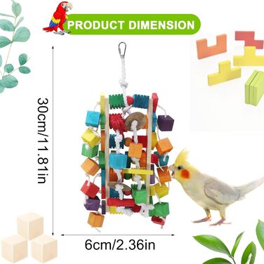 Іграшка для папуги MQUPIN: дерев'яні блоки для жування, 56 см, для Африканського сірого папуги, M-11 inches
