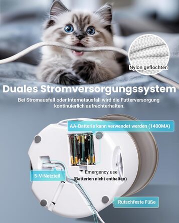 Автомат годівниці для котів з APP та таймером, 6 л / 25 чашок, 3 миски, 3 пакети силікагелю, система проти застрягання, 2.4G WiFi, 10-секундна голосова зйомка, годівниця для котів та собак (білий)