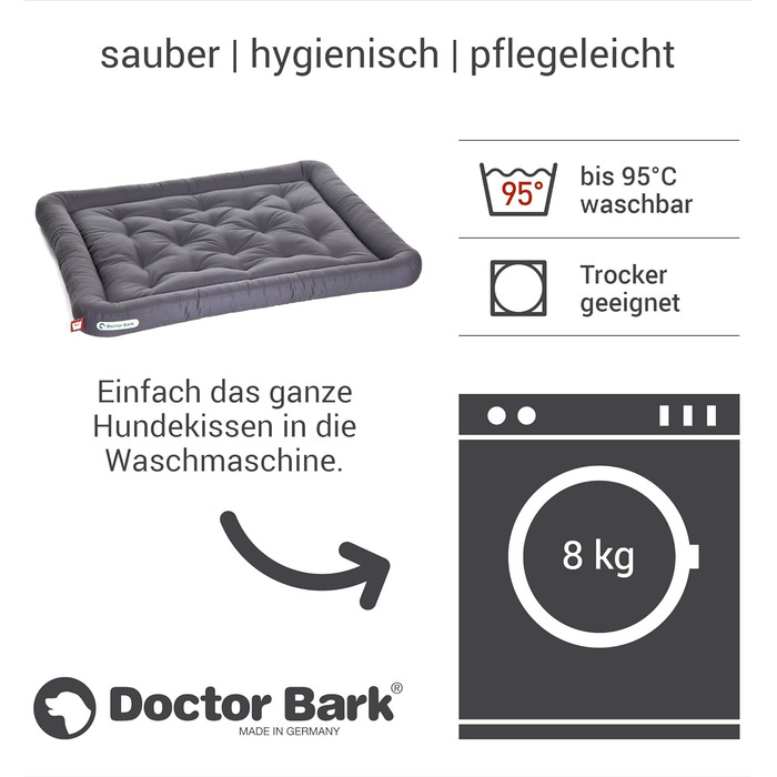 Ортопедичне ліжко для собак Doctor Bark, XL (100x85 см), сірий колір, гігієнічне, міцне та зручне, 95°C