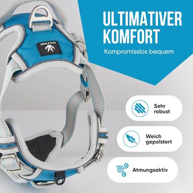 Набір повідка та шлейки для собак – дихаючий, регульований, з м'якою підкладкою та світловідбиваючими елементами – для великих та середніх собак (Синій, XL (76-101 см обхват грудей))