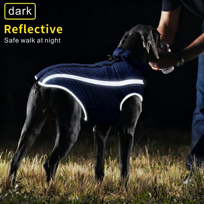 Водонепроникний зимовий дощовик для собак Idepet, тепла куртка, вітронепроникний одяг для собак, куртка для собак з отвором для шлейки -6 (4XL, Navyblau)