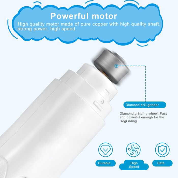 Електричний шліфувальник для нігтів собак Brifit, тихий, для собак, котів та інших домашніх тварин, білий - сріблястий