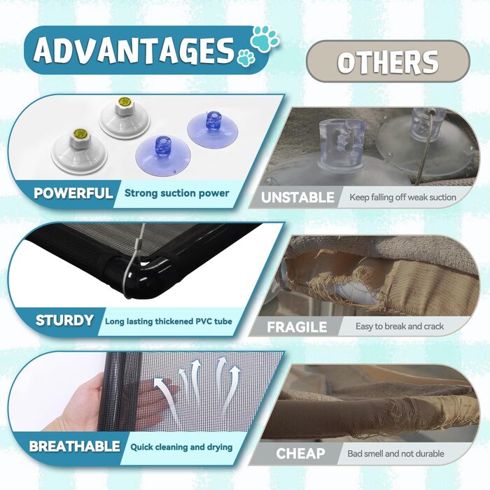 Крісло-гамак для котів Dracarys на вікно | для великих котів до 20 кг | Посилена конструкція з міцними присосками | Лежанка для котів, сонячне місце, лежанка для домашніх тварин, підходить для вікон шириною ≥76 см та висотою ≥64 см, розмір 68*38*58 см